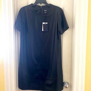 DKNY NWT Faux leather shift dress with short sleeves. Super stylish!